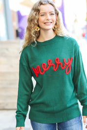 Be Merry Hunter Green Pop Up Sweater | Daverri Fashions