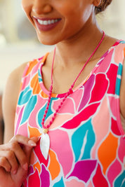 Pink Rope Iridescent Shell Feather Necklace | 07-01-25 Summer Sale Daverri Fashions