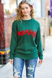 Be Merry Hunter Green Pop Up Sweater | Daverri Fashions