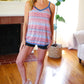 Red White & Blue Squiggly Striped Sleeveless Top - DAVERRI FASHIONS