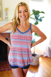 Red White & Blue Squiggly Striped Sleeveless Top | Daverri Fashions