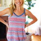 Red White & Blue Squiggly Striped Sleeveless Top - DAVERRI FASHIONS