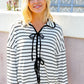 Embrace Joy Black & White Collared Stripe Ribbon Bow Tie Top - DAVERRI FASHIONS