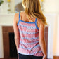 Red White & Blue Squiggly Striped Sleeveless Top - DAVERRI FASHIONS