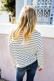 Embrace Joy Black & White Collared Stripe Ribbon Bow Tie Top | Daverri Fashions