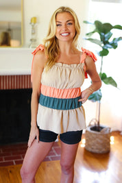 Peach Tie Knot Shoulder Detail Color Block Top | Daverri Fashions