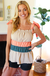 Peach Tie Knot Shoulder Detail Color Block Top | Daverri Fashions