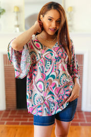 Eyes On You Teal Paisley Double Ruffle Sleeve Top | Daverri Fashions