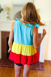 Multicolor Tiered Shoulder Tie Bow Crepe Top | 07-01-25 Summer Sale Daverri Fashions