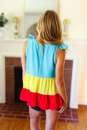 Multicolor Tiered Shoulder Tie Bow Crepe Top | 07-01-25 Summer Sale Daverri Fashions