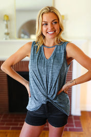 Blue Two-Tone Sweater Knit Cut Out Neck Top | Apparel & Accessories Daverri Fashions