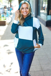 Adorable In Hunter Green Color Block Check Print Terry Hoodie | Daverri Fashions