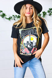 Black Cotton Nashville Graphic Knit Tee | Daverri Fashions