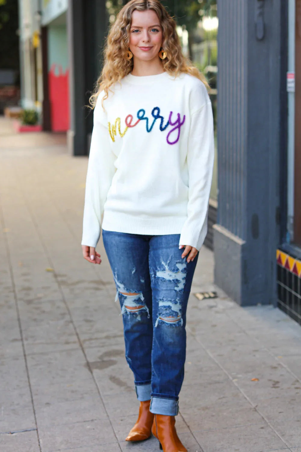 More the Merrier White Pop Up Lurex Sweater | Daverri Fashions