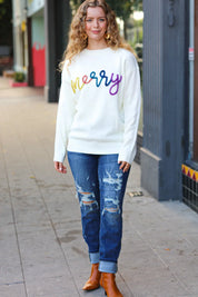 More the Merrier White Pop Up Lurex Sweater | Daverri Fashions