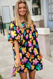 Look Adorable Ribbon Bow Tie Floral Babydoll Dress with Pockets | Daverri Fashions