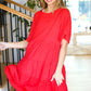 Red oversized cotton Feeling Bold dress with 3/4 fluter sleeves