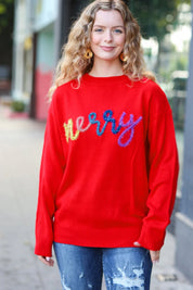 More The Merrier Red Pop Up Lurex Sweater | Daverri Fashions