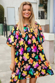 Look Adorable Ribbon Bow Tie Floral Babydoll Dress with Pockets | Daverri Fashions