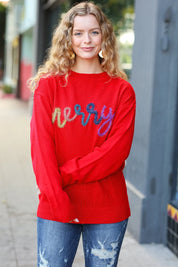 More The Merrier Red Pop Up Lurex Sweater | Daverri Fashions
