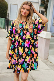 Look Adorable Ribbon Bow Tie Floral Babydoll Dress with Pockets | Daverri Fashions