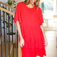 Red woven panel tiered flutter sleeve dress with ruffled hem