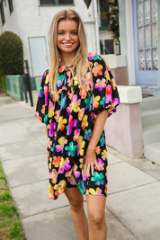 Look Adorable Ribbon Bow Tie Floral Babydoll Dress with Pockets | Daverri Fashions