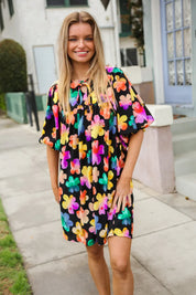 Look Adorable Ribbon Bow Tie Floral Babydoll Dress with Pockets | Daverri Fashions