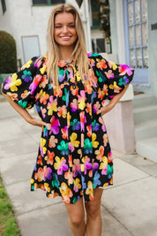 Look Adorable Ribbon Bow Tie Floral Babydoll Dress with Pockets | Daverri Fashions