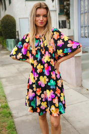 Look Adorable Ribbon Bow Tie Floral Babydoll Dress with Pockets | Daverri Fashions