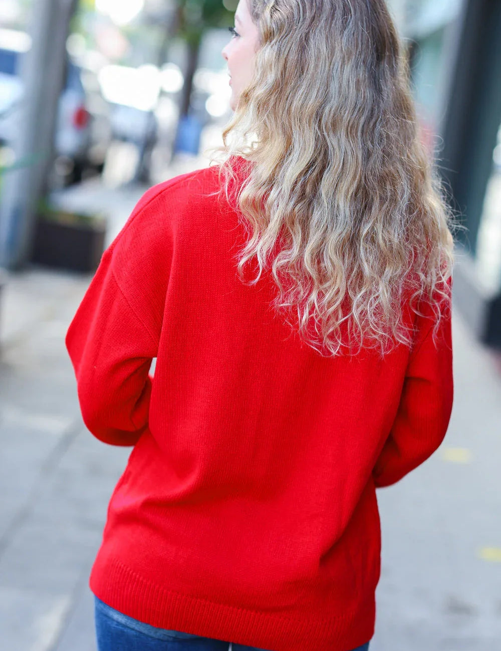 More The Merrier Red Pop Up Lurex Sweater | Daverri Fashions