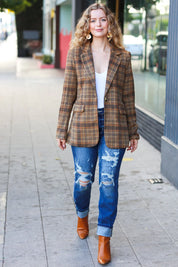 Make It Happen Spice Plaid Tailored Collar Lapel Blazer | Daverri Fashions