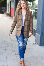 Make It Happen Spice Plaid Tailored Collar Lapel Blazer | Daverri Fashions