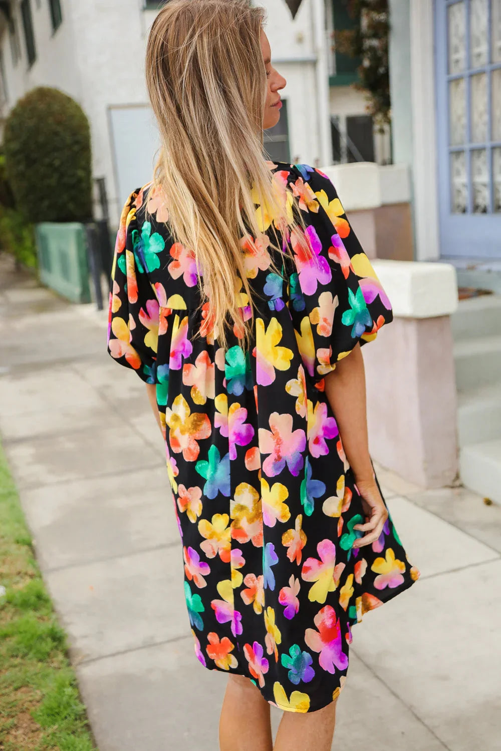 Look Adorable Ribbon Bow Tie Floral Babydoll Dress with Pockets | Daverri Fashions