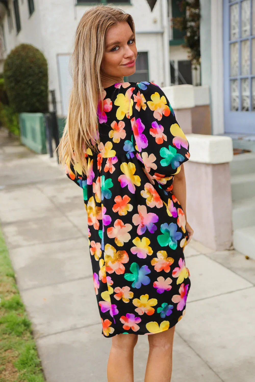 Look Adorable Ribbon Bow Tie Floral Babydoll Dress with Pockets | Daverri Fashions