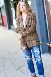 Make It Happen Spice Plaid Tailored Collar Lapel Blazer | Daverri Fashions