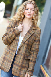 Make It Happen Spice Plaid Tailored Collar Lapel Blazer | Daverri Fashions