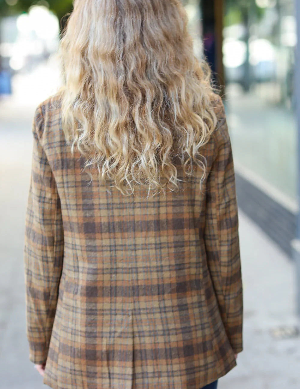 Make It Happen Spice Plaid Tailored Collar Lapel Blazer | Daverri Fashions