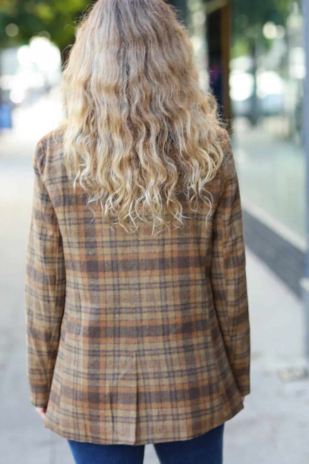 Make It Happen Spice Plaid Tailored Collar Lapel Blazer - DAVERRI FASHIONS