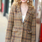 Make It Happen Spice Plaid Tailored Collar Lapel Blazer - DAVERRI FASHIONS