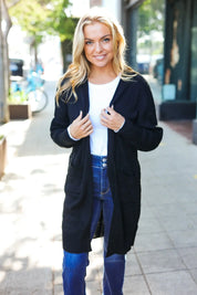 Everyday Black Striped Knit Open Cardigan | Daverri Fashions