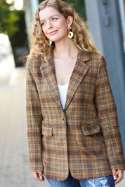 Make It Happen Spice Plaid Tailored Collar Lapel Blazer | Daverri Fashions