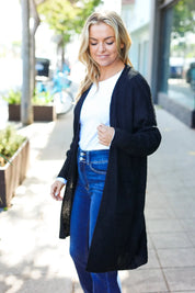 Everyday Black Striped Knit Open Cardigan | Daverri Fashions