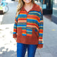 Casual Living Rust & Teal Striped Two Tone Knit Pocketed Top - DAVERRI FASHIONS
