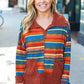 Casual Living Rust & Teal Striped Two Tone Knit Pocketed Top - DAVERRI FASHIONS