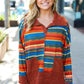 Casual Living Rust & Teal Striped Two Tone Knit Pocketed Top - DAVERRI FASHIONS