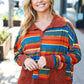 Casual Living Rust & Teal Striped Two Tone Knit Pocketed Top - DAVERRI FASHIONS