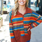 Casual Living Rust & Teal Striped Two Tone Knit Pocketed Top - DAVERRI FASHIONS