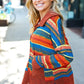 Casual Living Rust & Teal Striped Two Tone Knit Pocketed Top - DAVERRI FASHIONS