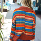 Casual Living Rust & Teal Striped Two Tone Knit Pocketed Top - DAVERRI FASHIONS